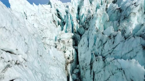 Nature Vatnajokull Glacier in Iceland White Snow and Blue Ice Winter Season Aerial View Landscape