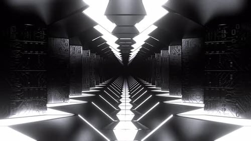 White Sci Fi Corridor With Microcircuit Texture Background Vj Loop I 4K