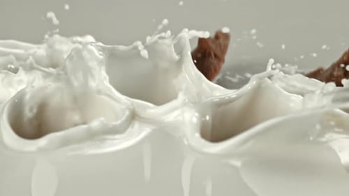 Super Slow Motion Chocolate Falls Into the Milk Filmed on a Highspeed Camera at 1000 Fps
