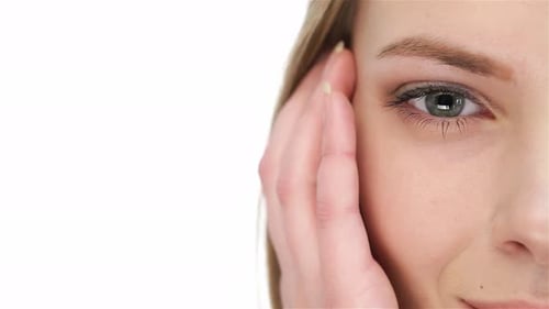 Woman's Face Close Up on White Background