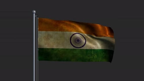 Waving Grunge Indian Flag on a Pole
