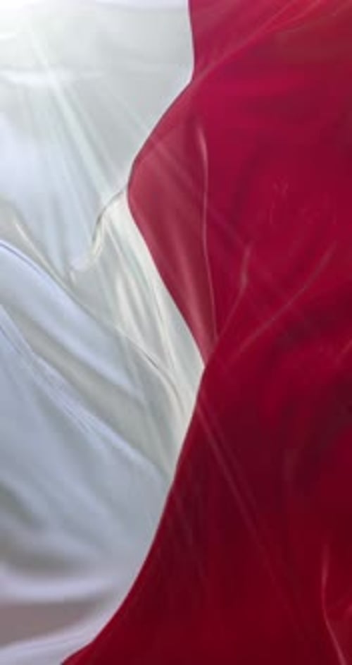 Realistic Fluid Red and White Vertical Flag Animation