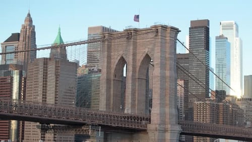 Aerial view of the Brooklyn Bridge on a winter morning
