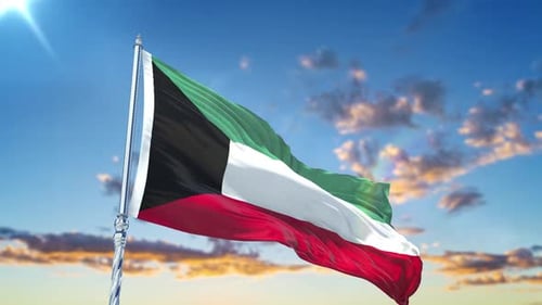 Realistic Kuwait Flag Animation Waving in Clear Sky