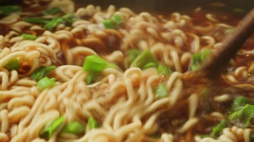 Delicious Noodles Stirred in Rich Broth