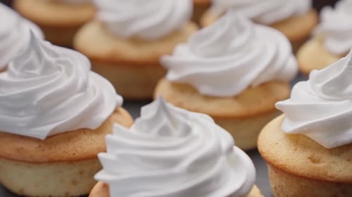 Muffins with White Cream Cupcakes for Party Bakery Concept Dolly Shot