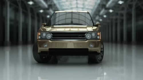 3D Gold Luxury SUV Rotating Animation in Modern Garage