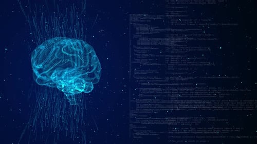 KI, Futuristischer Roboter für maschinelles Lernen, Mensch, Big Data, Netzwerkverbindung, Datenaustausch, Deep Learning