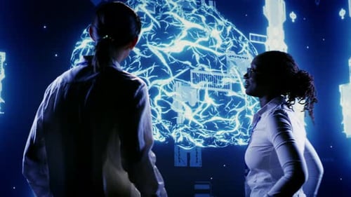 Workers Using AI Computing Simulation