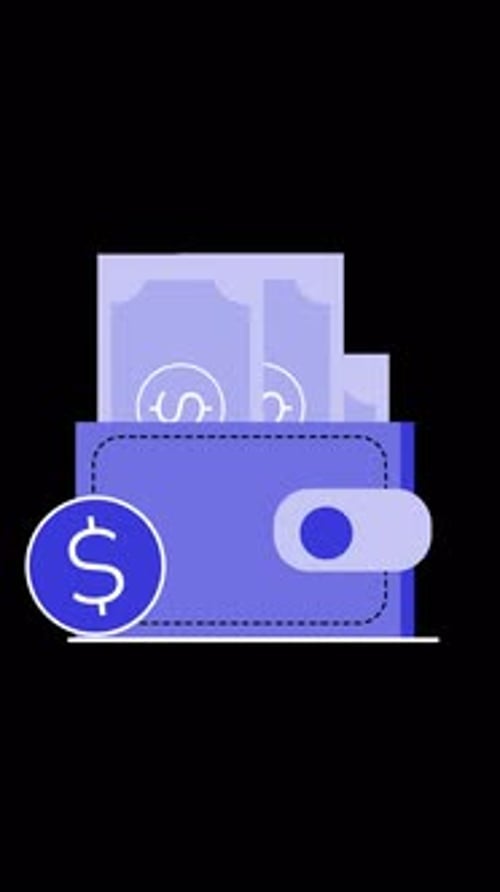 Animated Flat Design Wallet Filling with Money and Coin
