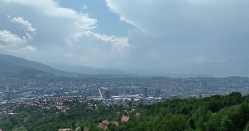 Sarajevo City Bosnia and Herzegovina Capital Cityscape Drone Aerial Footage at Foggy and Sunny Day