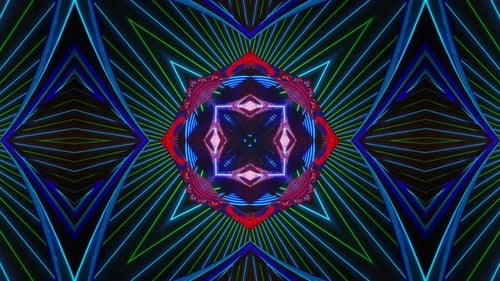 Colorful abstract design with star pattern in the middle. Kaleidoscope VJ loop