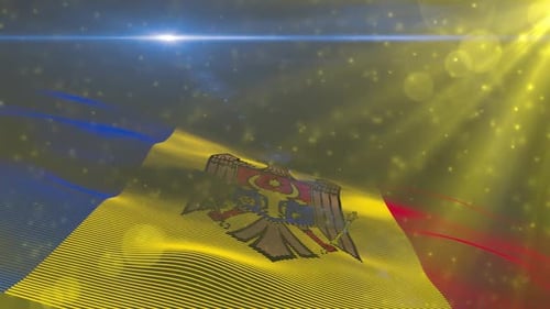 Moldova Flag Waving Line Art Animation with Glowing Particles