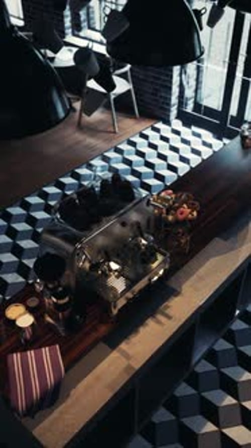 restaurant with glasses and chopsticks at table, focus changes.