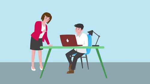 Flat Design Business Colleagues Discussing Work at Desk Animation