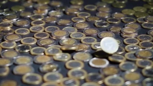 Euro Coins Pile Shimmers, Financial Theme