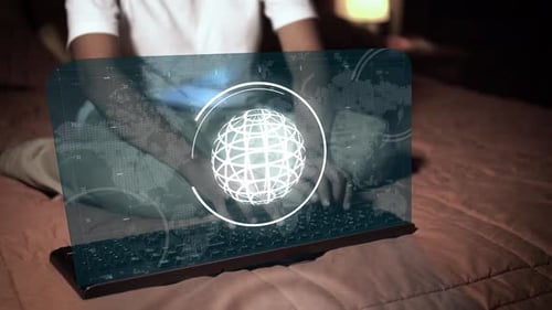 High speed connection technology with world wide web, internet. Hologram planet earth, futuristic co