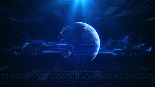 Digital planet earth particles cyberspace. flow data global network. Science technology futuristic b