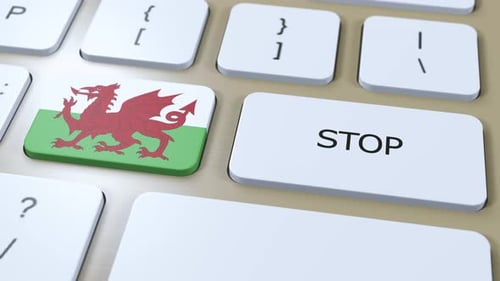Wales Country Flag and Stop Button 3D Animation