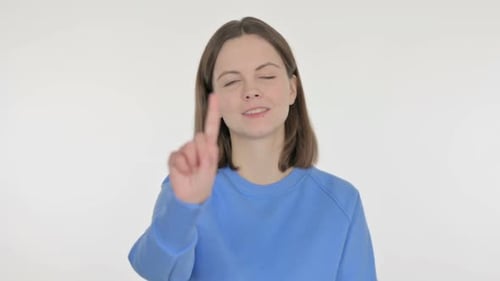 Denying Young Woman in Rejection on White Background