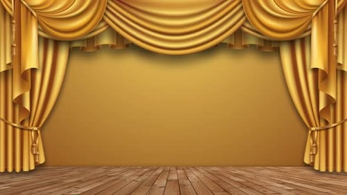Theatre Curtain Reveals Opening Golden Background