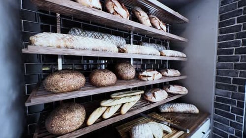 Fresh Bread on Shelves in Bakery