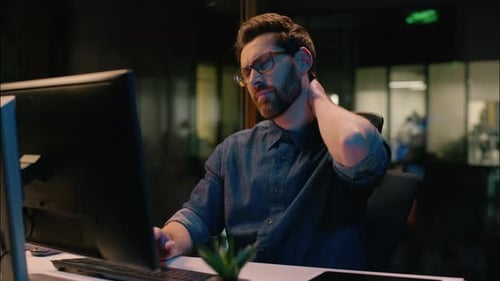Caucasian Man Businessman Business Entrepreneur Sedentary Computer Work Syndrome Neck Ache Cervical