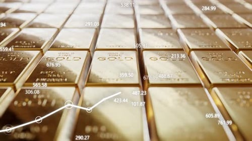 Gold Bars with Dynamic Financial Data and Trend Line Animation