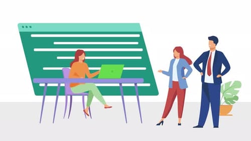 People Working at Desk with Laptop Programmers Coding New Program Animation