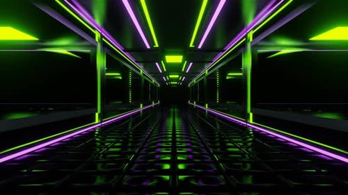 Light Purple And Lime Neon Central Corridor Background Vj Loop In 4K