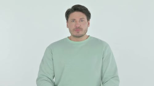 Young Man Asking for Silence on White Background