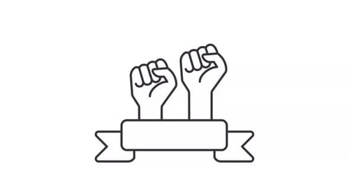 Animated Raised Fists with Blank Banner Outline