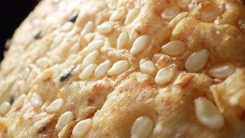 Close-Up of Sesame Seed Bun Surface