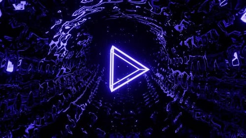 Geometric Shape Triangular Pyramid Sparkles Flicker for Musical Rhythm, Rotates and Moves Through