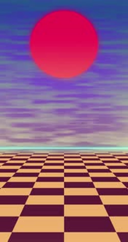Retro Abstract Checkerboard Horizon with Red Sun Animation