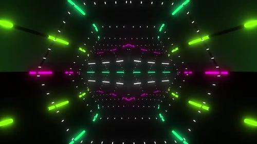 Viagem dinâmica por túnel de néon com luzes pulsantes e energia