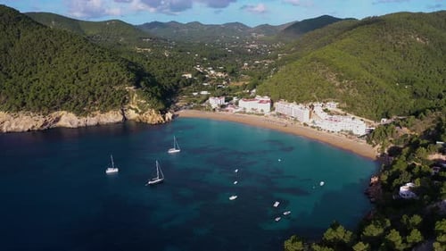 Aerial view of Ibiza Island, Balearic Island, Spain.