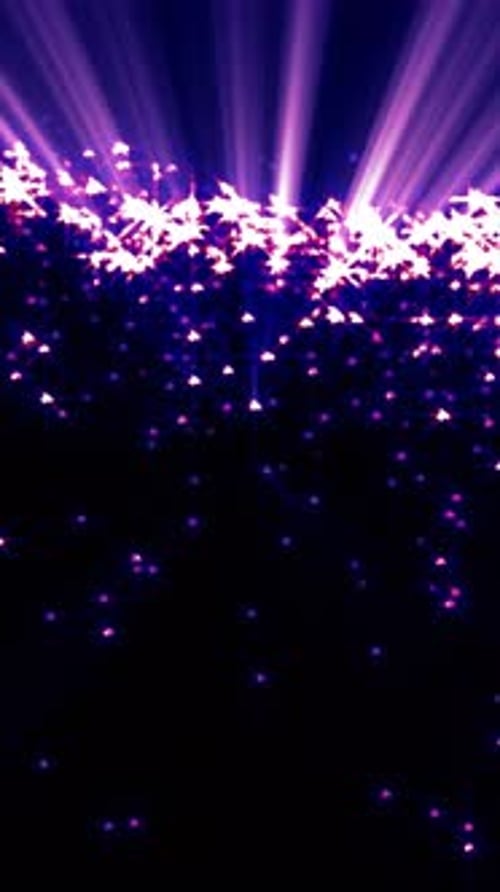 Champ d'étoiles brillantes violettes avec des rayons lumineux formant une grille de nœuds illuminés