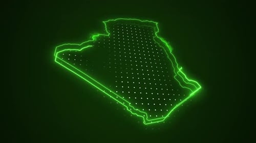 Digital Neon Outline Map of Algeria with Animated Dots