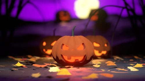 Animated Halloween Pumpkins and Falling Autumn Leaves