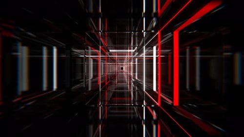 White And Red Square Neon Tunnel Background VJ Loop l 4K