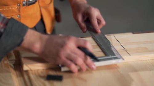 large plancho male hands drawing a line of a square ruler