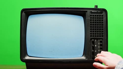 Retro Style TV Set with Green Screen Chroma Key Background Vintage 60s Analog Television with Grain