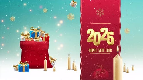 Christmas Gift Red Banner 2025, Happy New Year Looped Background 4K