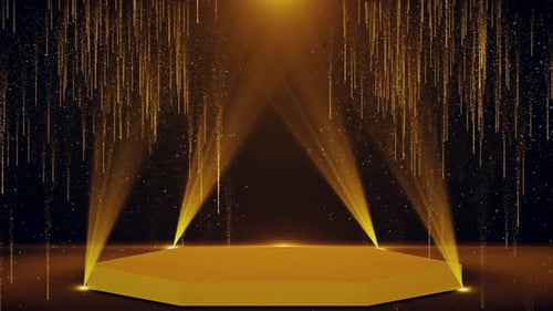 Elegant Awards Stage with Golden Particle Effects and Spotlights