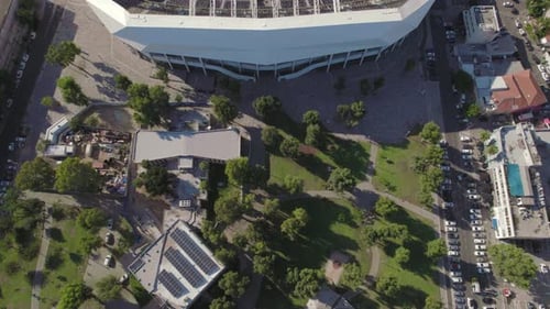 Top down reveal from the trees to bloomfield stadium tel aviv #017