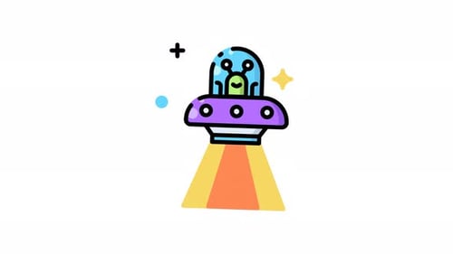 Ufo with a green alien inside icon animation design