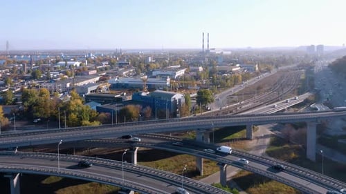 Aerial Panoramic View Highway Interchange City Road