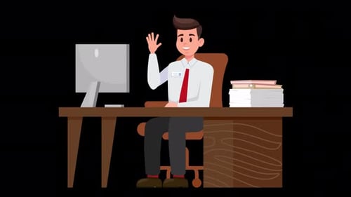 Character Talking At Office Desk Animation 4K On Alpha