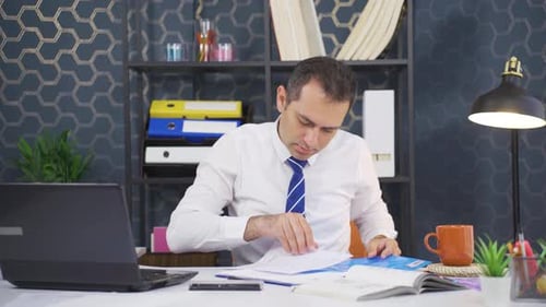 Professional Man Working at Desk in Bright Office